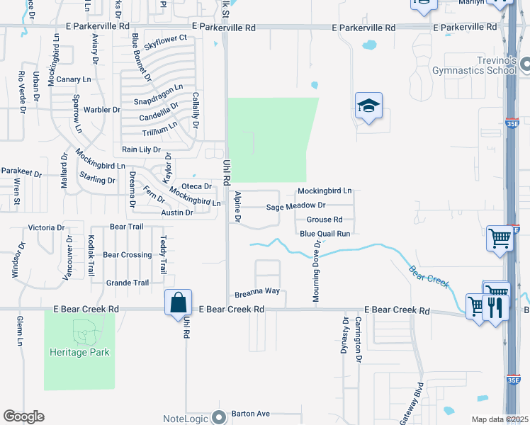 map of restaurants, bars, coffee shops, grocery stores, and more near 820 Creekside Drive in Glenn Heights