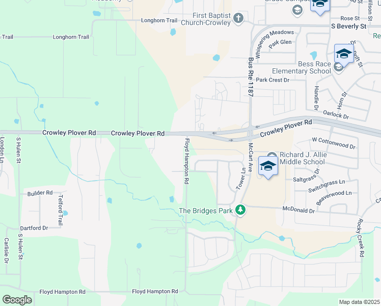 map of restaurants, bars, coffee shops, grocery stores, and more near 4256 Tower Lane in Crowley