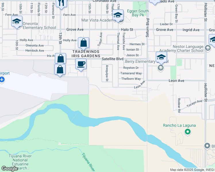 map of restaurants, bars, coffee shops, grocery stores, and more near 1636 Leon Avenue in San Diego