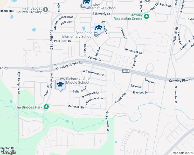 map of restaurants, bars, coffee shops, grocery stores, and more near 1132 Boxwood Drive in Crowley