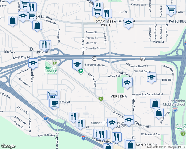 map of restaurants, bars, coffee shops, grocery stores, and more near 1642 Big Dipper Way in San Diego