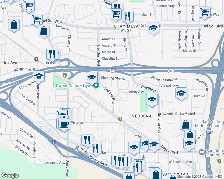 map of restaurants, bars, coffee shops, grocery stores, and more near 1697 Shooting Star Court in San Diego