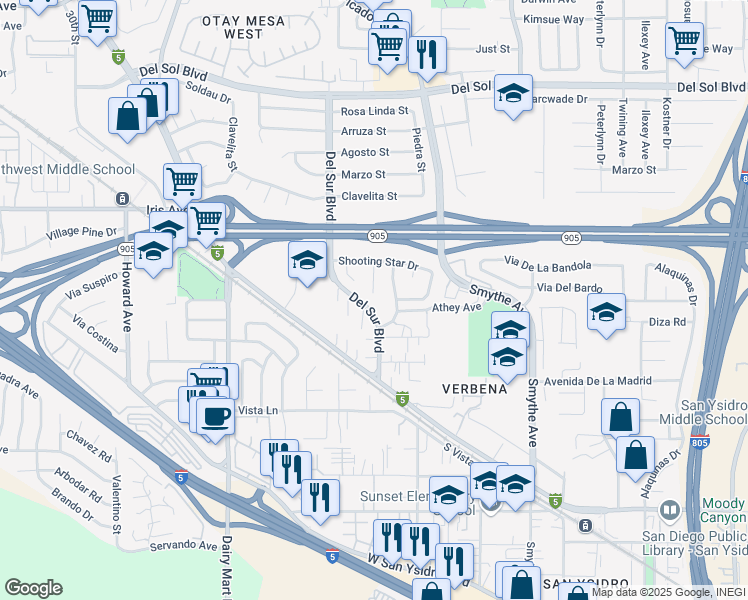 map of restaurants, bars, coffee shops, grocery stores, and more near 1697 Shooting Star Court in San Diego