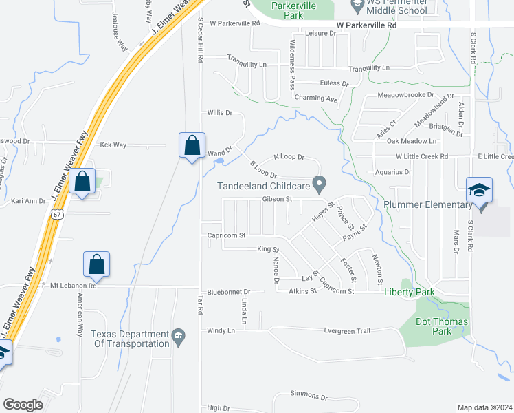 map of restaurants, bars, coffee shops, grocery stores, and more near 1205 McCary Street in Cedar Hill