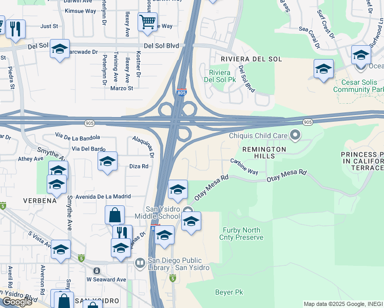 map of restaurants, bars, coffee shops, grocery stores, and more near 1730 Masterson Lane in San Diego