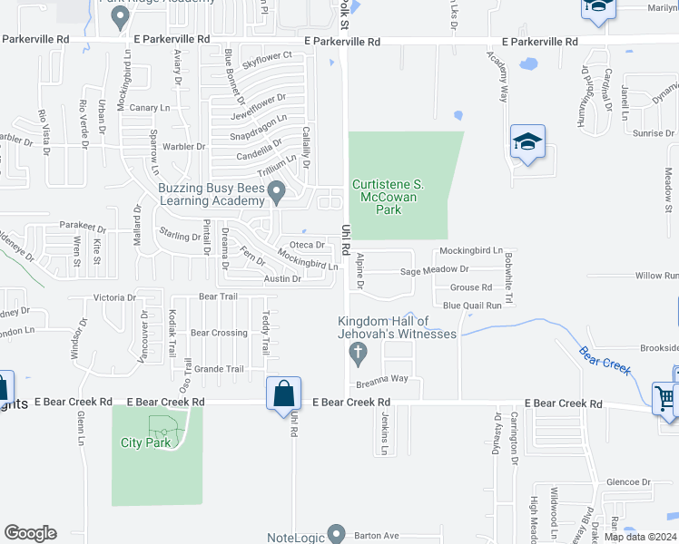 map of restaurants, bars, coffee shops, grocery stores, and more near 1633 Mockingbird Lane in DeSoto