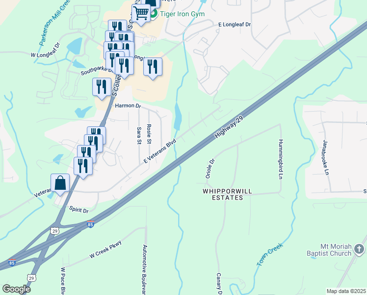 map of restaurants, bars, coffee shops, grocery stores, and more near 1983 Over Look Court in Auburn