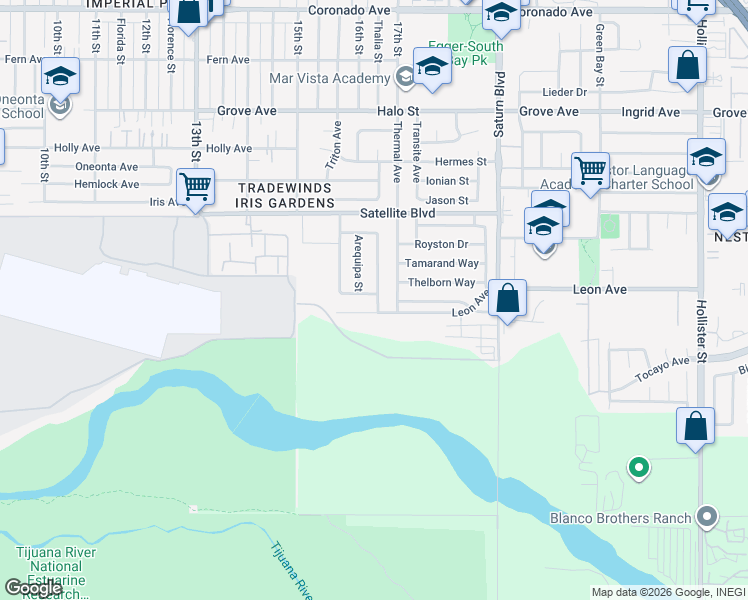 map of restaurants, bars, coffee shops, grocery stores, and more near 1653 Sombrero Way in San Diego
