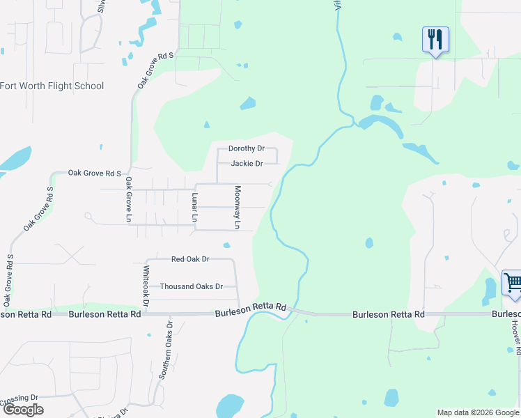 map of restaurants, bars, coffee shops, grocery stores, and more near 2111 Rustling Elm Court in Burleson