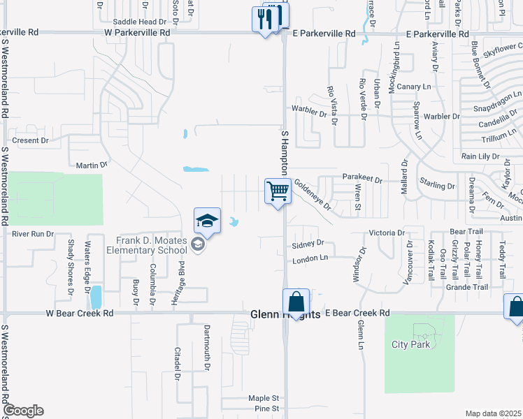 map of restaurants, bars, coffee shops, grocery stores, and more near 110 Marsha Lane in DeSoto