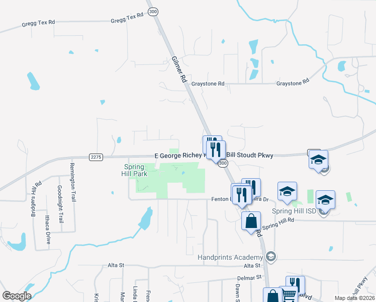 map of restaurants, bars, coffee shops, grocery stores, and more near 202 Lansford Street in Longview