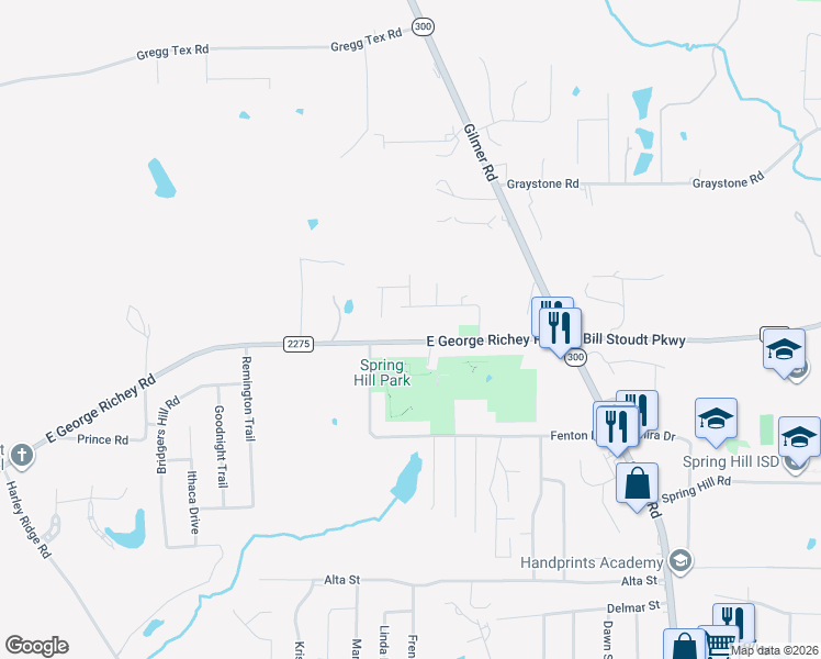 map of restaurants, bars, coffee shops, grocery stores, and more near 308 Charlene Street in Longview
