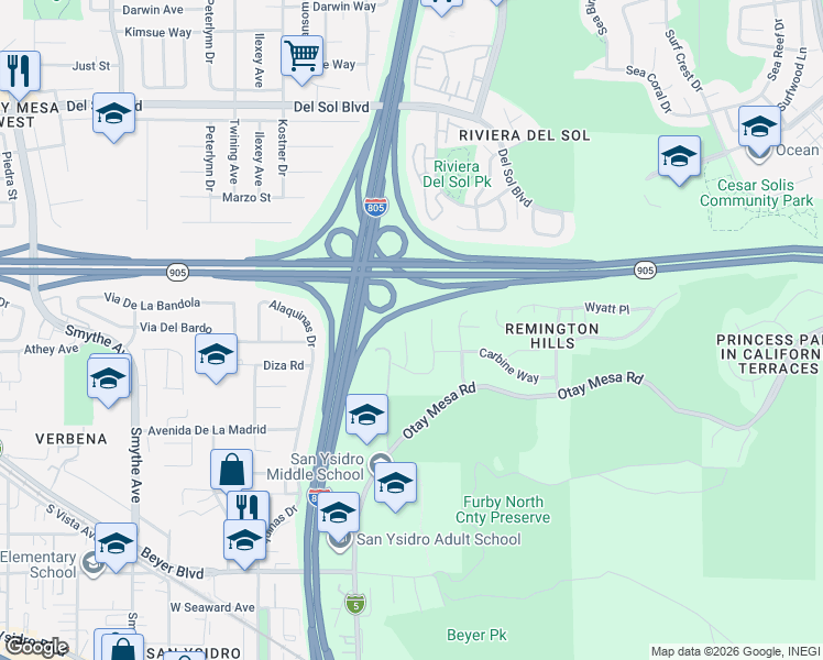 map of restaurants, bars, coffee shops, grocery stores, and more near 1511 Clanton Place in San Diego
