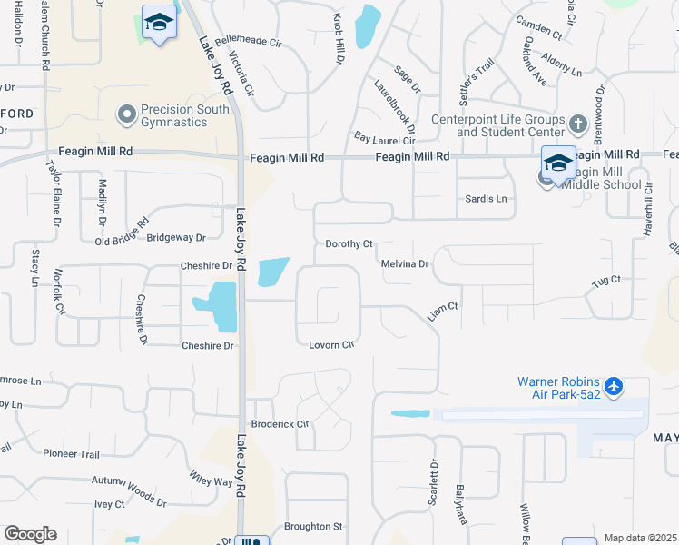 map of restaurants, bars, coffee shops, grocery stores, and more near 206 Lovorn Circle in Warner Robins