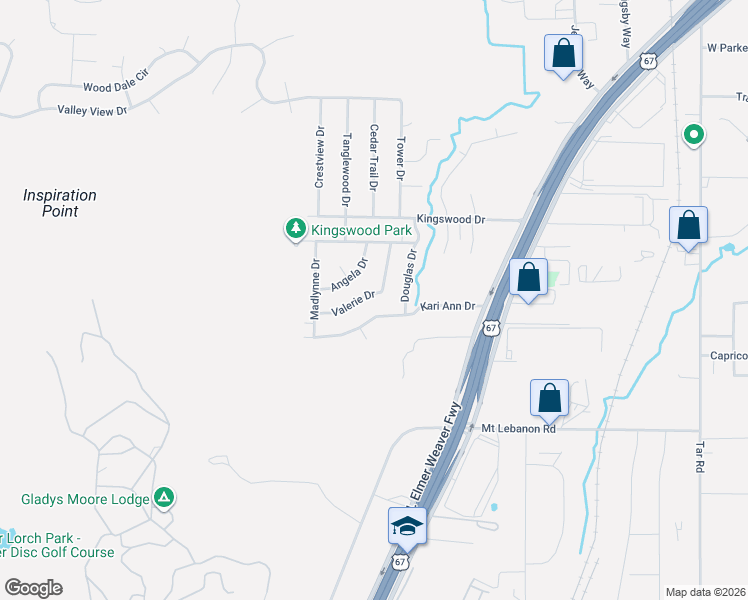 map of restaurants, bars, coffee shops, grocery stores, and more near 1511 Valerie Drive in Cedar Hill
