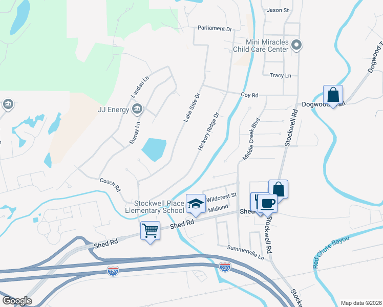 map of restaurants, bars, coffee shops, grocery stores, and more near 2201 Hickory Ridge Drive in Bossier City