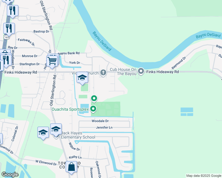 map of restaurants, bars, coffee shops, grocery stores, and more near 102 Blue Heron Drive in Monroe