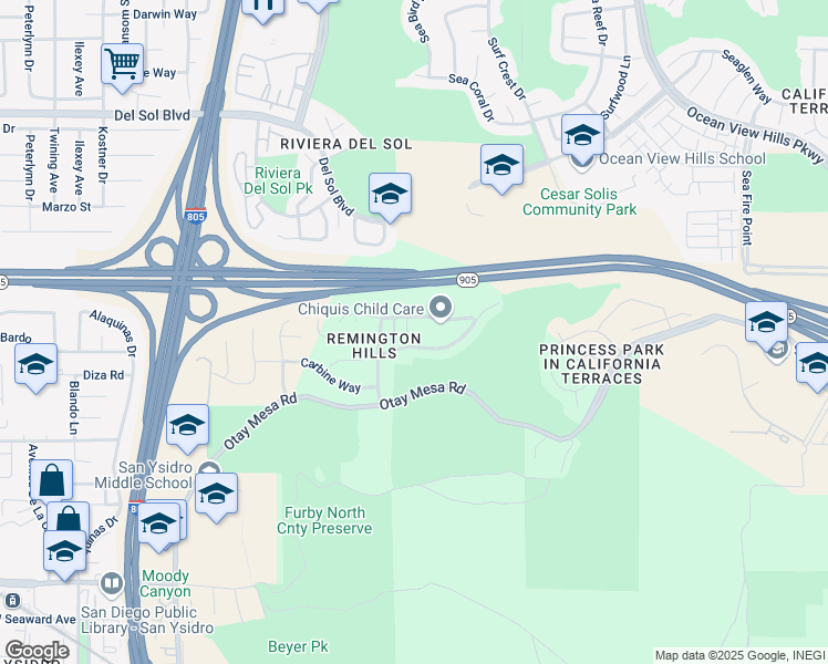 map of restaurants, bars, coffee shops, grocery stores, and more near 1485 Ridgeline Court in San Diego