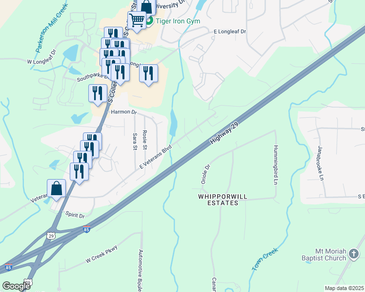 map of restaurants, bars, coffee shops, grocery stores, and more near 1983 Over Look Court in Auburn