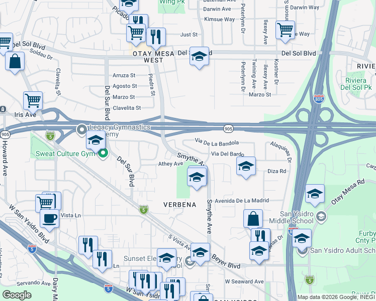 map of restaurants, bars, coffee shops, grocery stores, and more near 3793 Via Del Bardo in San Diego