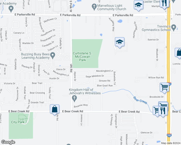 map of restaurants, bars, coffee shops, grocery stores, and more near 1402 Caleo Drive in Glenn Heights