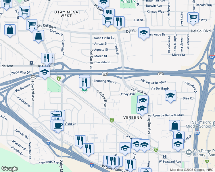 map of restaurants, bars, coffee shops, grocery stores, and more near 1630 Caithness Drive in San Diego