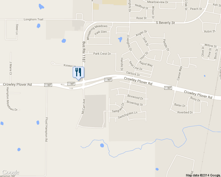 map of restaurants, bars, coffee shops, grocery stores, and more near 1264 Cottonwood Drive in Crowley