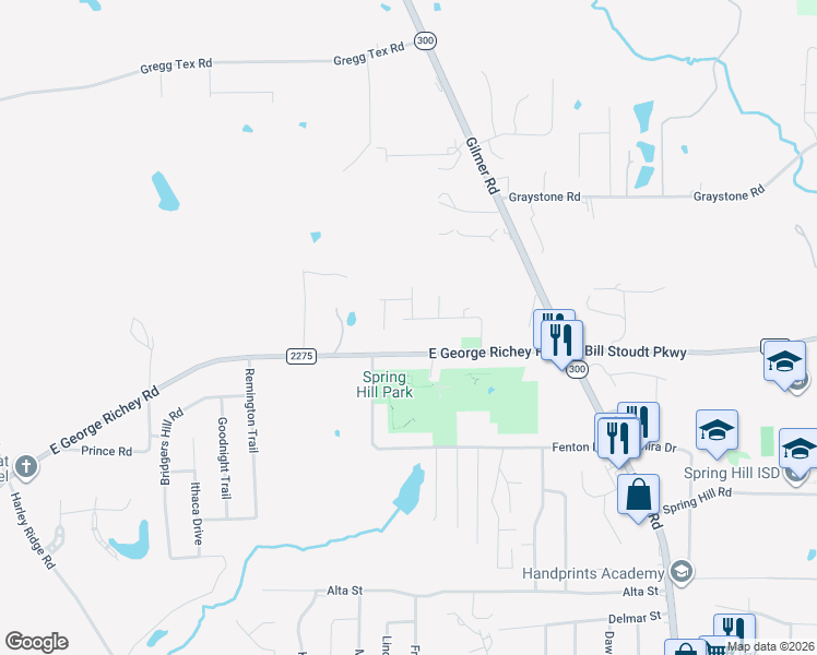map of restaurants, bars, coffee shops, grocery stores, and more near 308 Charlene Street in Longview