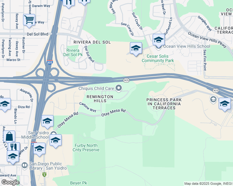 map of restaurants, bars, coffee shops, grocery stores, and more near 5007 Wyatt Place in San Diego