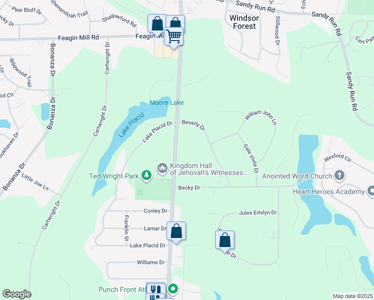 map of restaurants, bars, coffee shops, grocery stores, and more near 2810 Moody Road in Bonaire