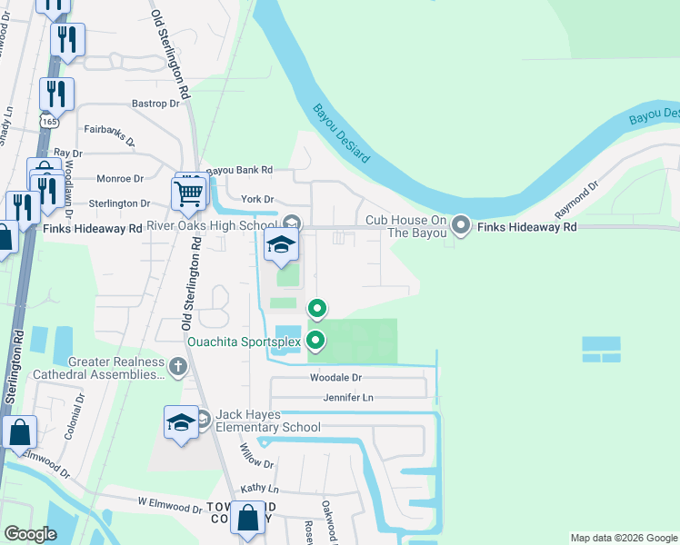 map of restaurants, bars, coffee shops, grocery stores, and more near 740 Finks Hideaway Rd in Monroe