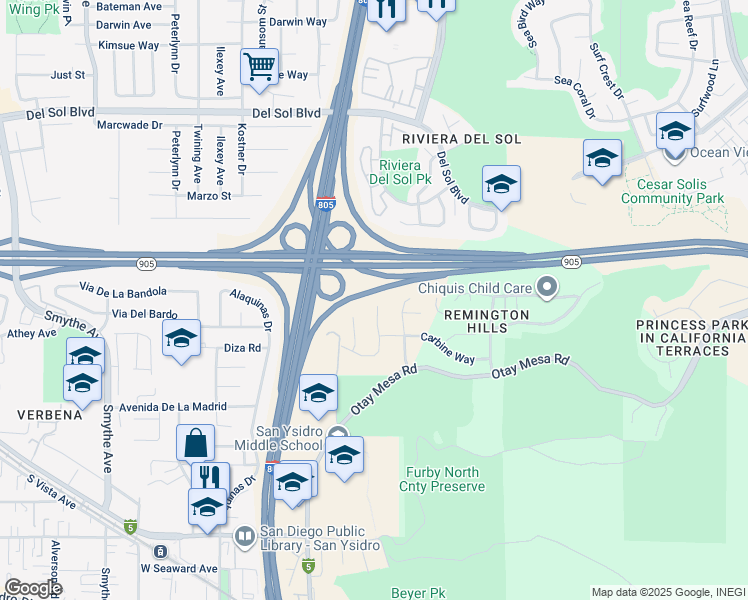 map of restaurants, bars, coffee shops, grocery stores, and more near 1730 Masterson Lane in San Diego