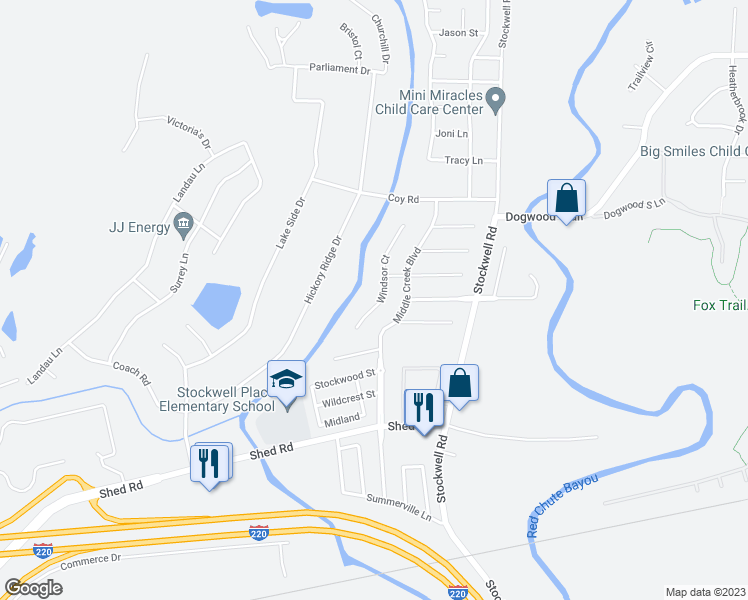 map of restaurants, bars, coffee shops, grocery stores, and more near 2245 Middle Creek Boulevard in Bossier City