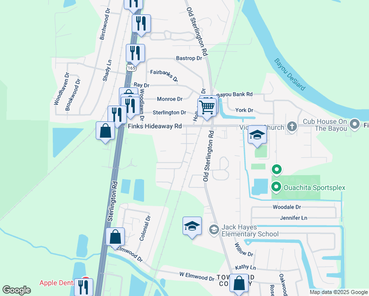 map of restaurants, bars, coffee shops, grocery stores, and more near 224 Finks Hideaway Road in Monroe