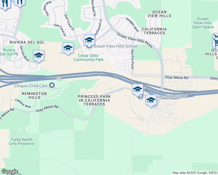 map of restaurants, bars, coffee shops, grocery stores, and more near 5203 Sandbar Cove Way in San Diego