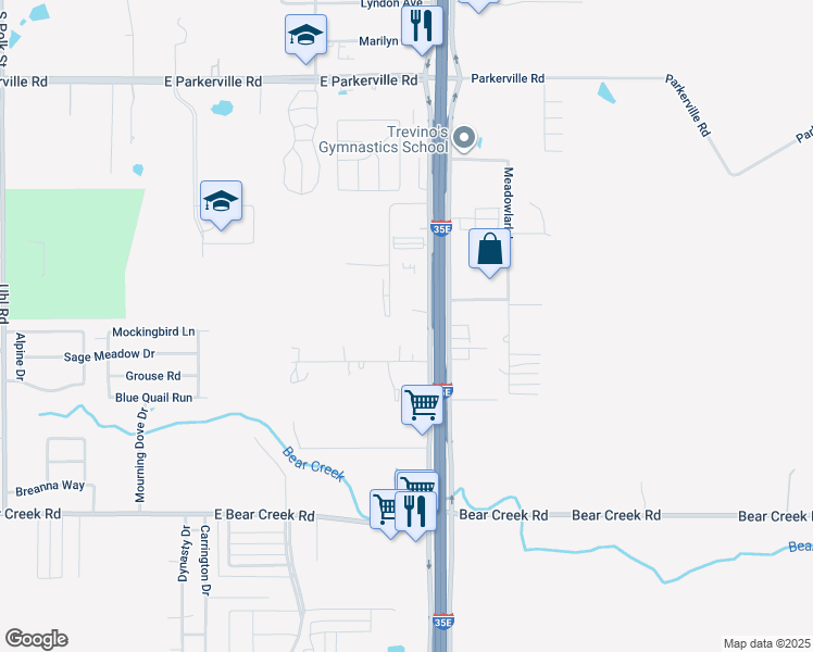 map of restaurants, bars, coffee shops, grocery stores, and more near 1431 South Ih 35 in Glenn Heights