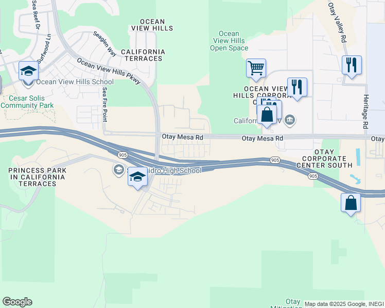 map of restaurants, bars, coffee shops, grocery stores, and more near 5474 Shorefront Drive in San Diego
