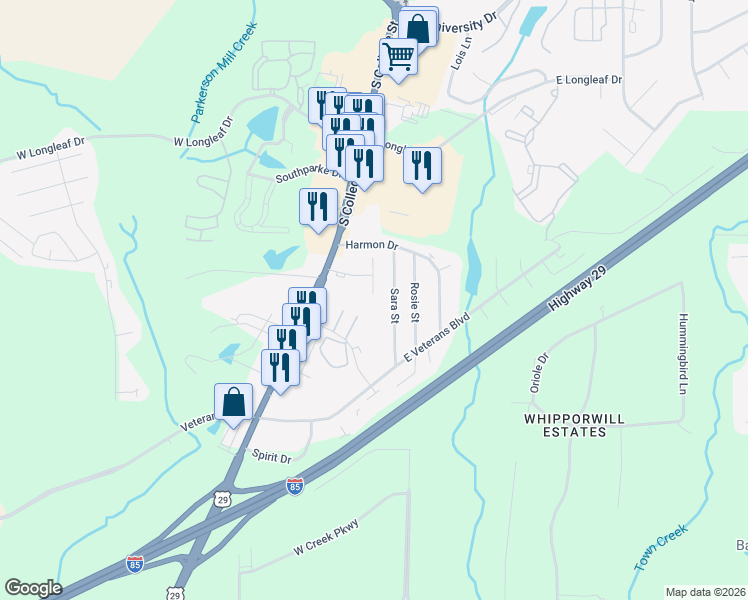 map of restaurants, bars, coffee shops, grocery stores, and more near 1994 Sara Street in Auburn