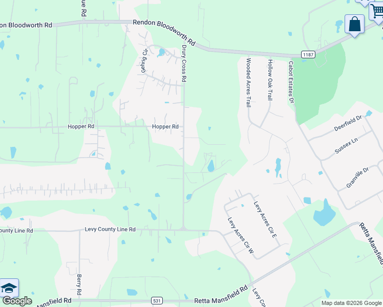 map of restaurants, bars, coffee shops, grocery stores, and more near 7347 Drury Cross Road in Burleson