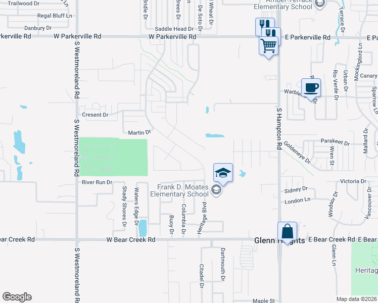 map of restaurants, bars, coffee shops, grocery stores, and more near 305 Harvard Drive in Glenn Heights