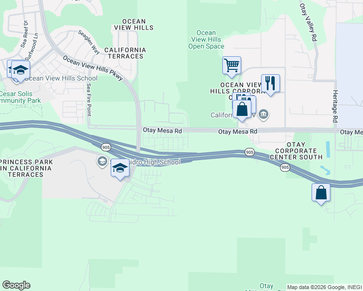 map of restaurants, bars, coffee shops, grocery stores, and more near 5494 Shorefront Drive in San Diego