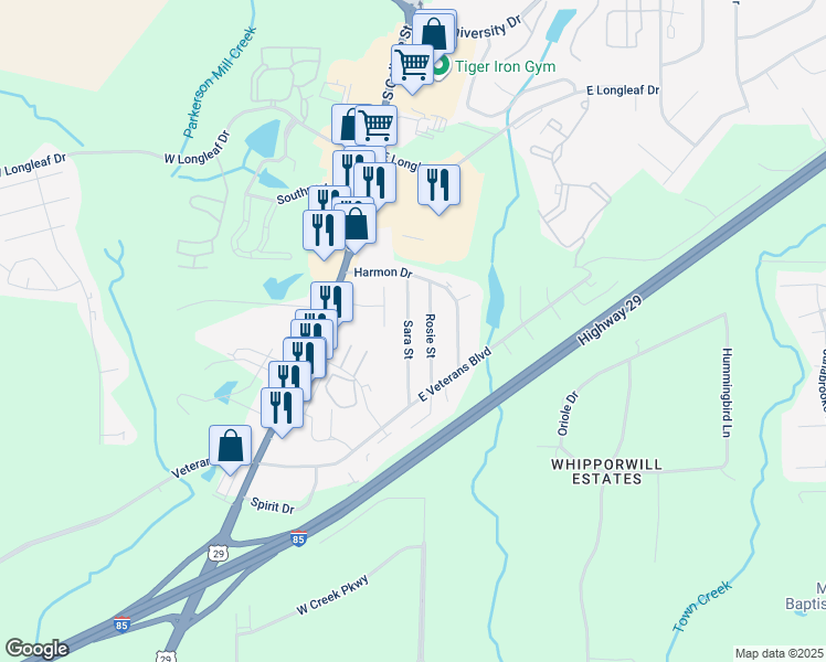 map of restaurants, bars, coffee shops, grocery stores, and more near 1981 Sara Street in Auburn