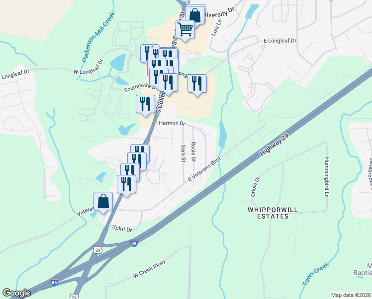 map of restaurants, bars, coffee shops, grocery stores, and more near 1994 Sara Street in Auburn