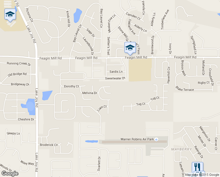 map of restaurants, bars, coffee shops, grocery stores, and more near 206 North Charity Lane in Warner Robins
