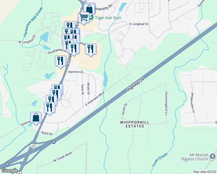 map of restaurants, bars, coffee shops, grocery stores, and more near 1983 Over Look Court in Auburn