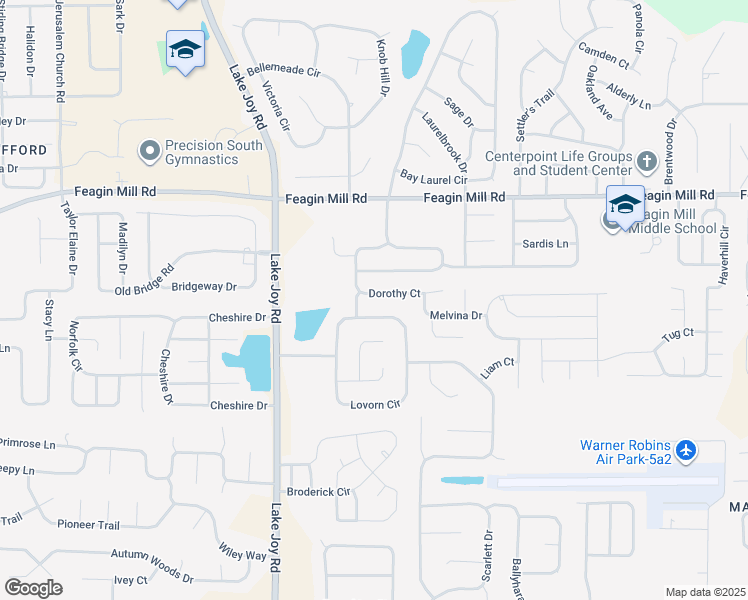 map of restaurants, bars, coffee shops, grocery stores, and more near 206 Lovorn Circle in Warner Robins