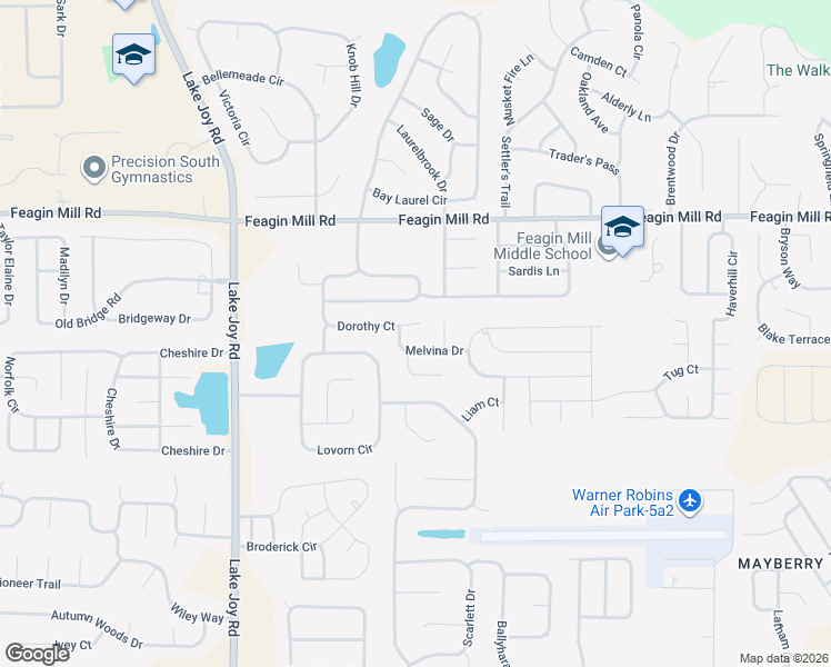 map of restaurants, bars, coffee shops, grocery stores, and more near 207 Melvina Drive in Warner Robins