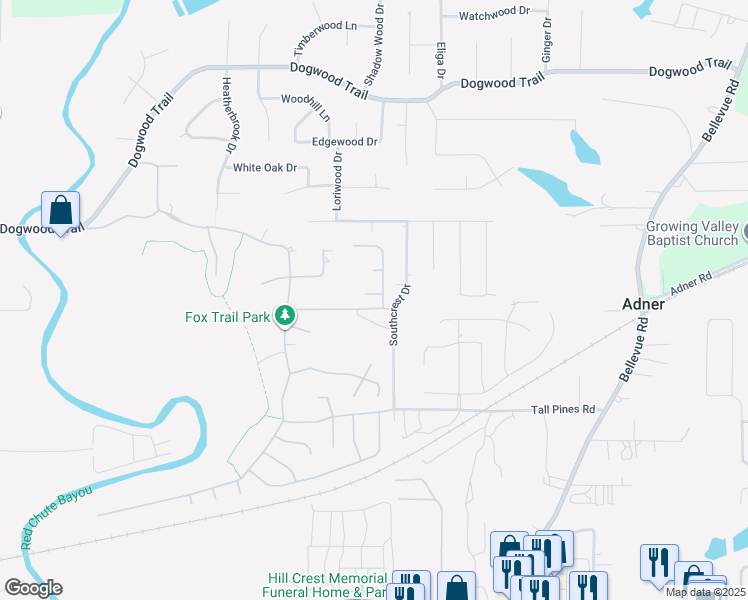 map of restaurants, bars, coffee shops, grocery stores, and more near 403 Silver Oaks Circle in Haughton