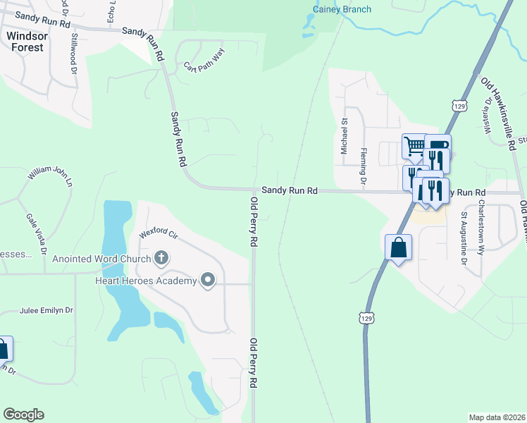 map of restaurants, bars, coffee shops, grocery stores, and more near 208 Sandy Run Road in Bonaire