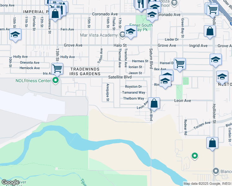 map of restaurants, bars, coffee shops, grocery stores, and more near 1607 Bubbling Well Drive in San Diego
